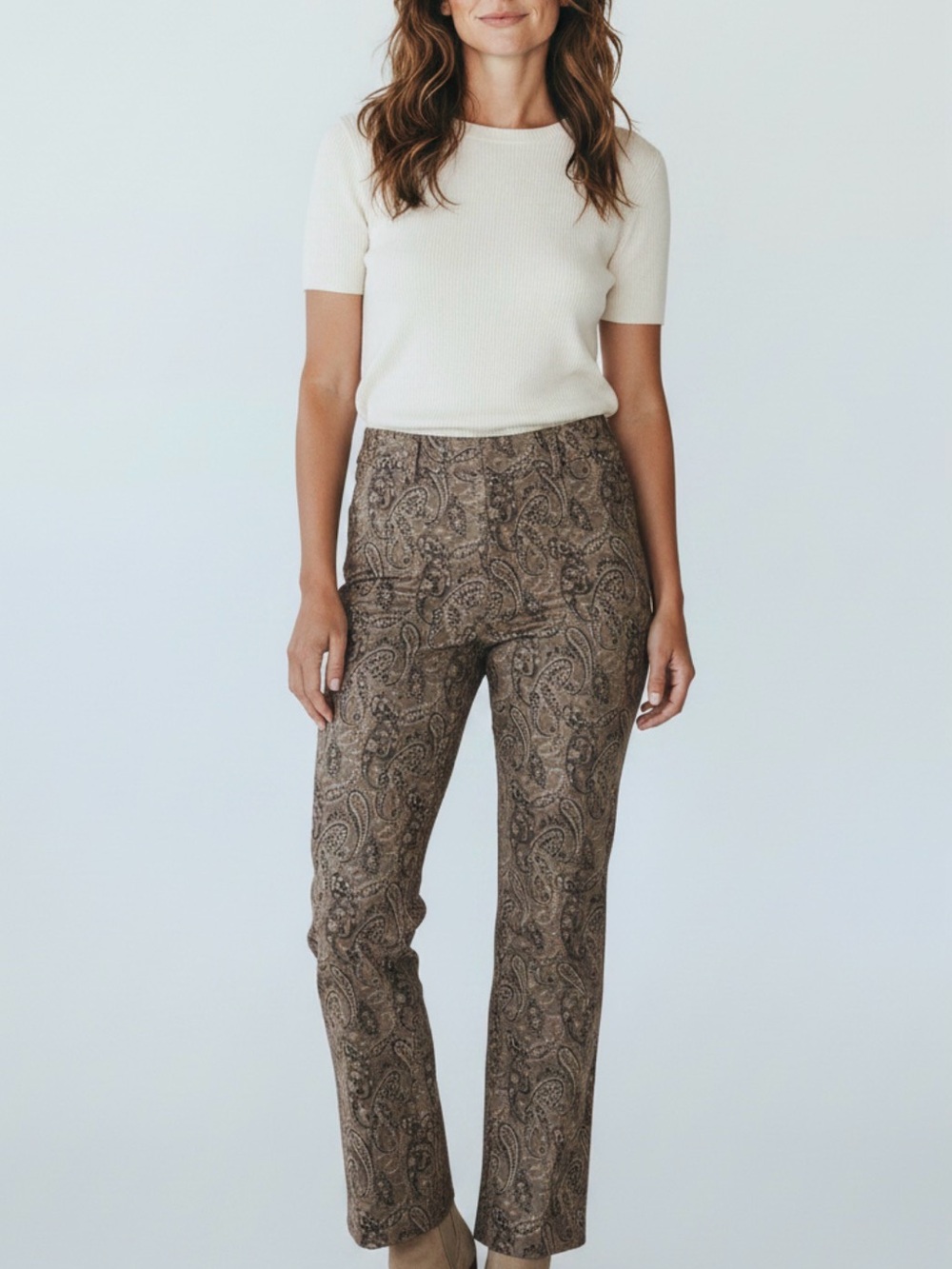 Paisley Straight-Leg Trousers with Metallic Accents